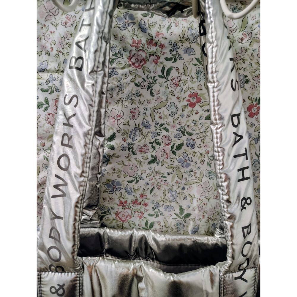 Bath And Body Works Puffy Tote Silver Metallic Bag New Logo NWOT - Picture 4 of 10